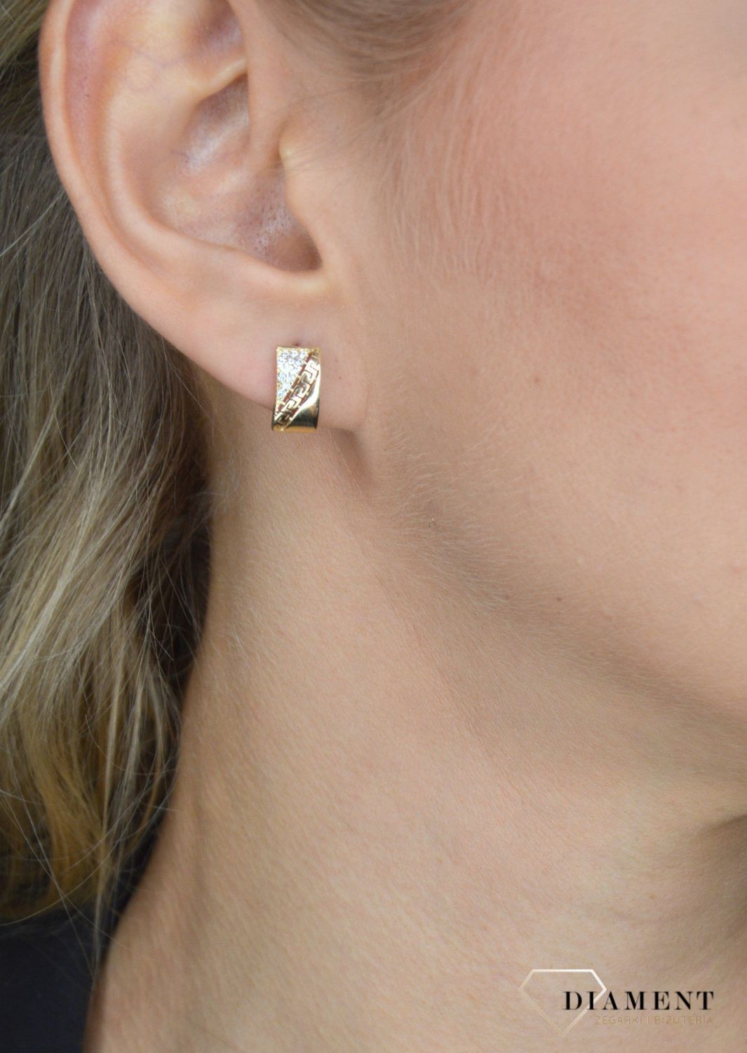 Złote kolczyki 585 droga grecka i cyrkonia KL 8281A 585.jpg